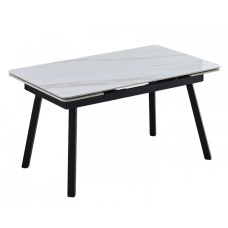 Стол обеденный раскладной MADRID CERAMIC 140(200)*85 белый глянец / черный каркас Intarsio