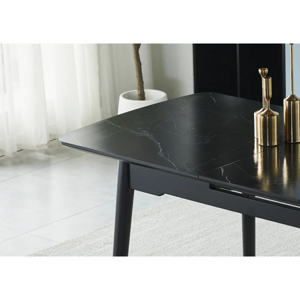 Стол обеденный раскладной BERLIN CERAMIC 140(180)*80 черный мат керамика/черный каркас Intarsio