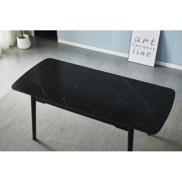 Стол обеденный раскладной BERLIN CERAMIC 140(180)*80 черный мат керамика/черный каркас Intarsio
