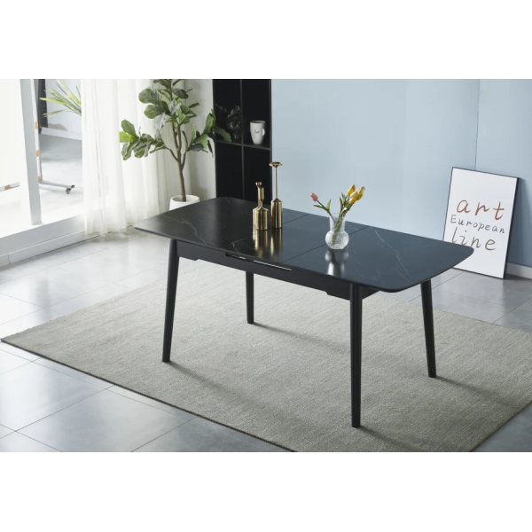 Стол обеденный раскладной BERLIN CERAMIC 140(180)*80 черный мат керамика/черный каркас Intarsio