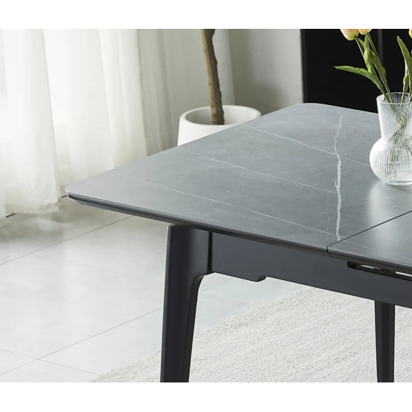Стол обеденный раскладной BERLIN CERAMIC 140(180)*80 серый мат керамика/черный каркас Intarsio
