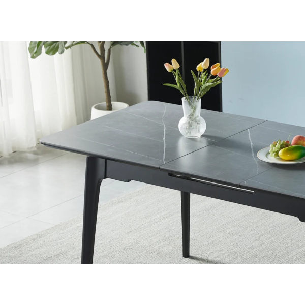 Стол обеденный раскладной BERLIN CERAMIC 140(180)*80 серый мат керамика/черный каркас Intarsio