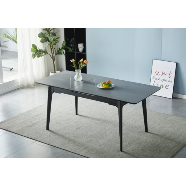 Стол обеденный раскладной BERLIN CERAMIC 140(180)*80 серый мат керамика/черный каркас Intarsio