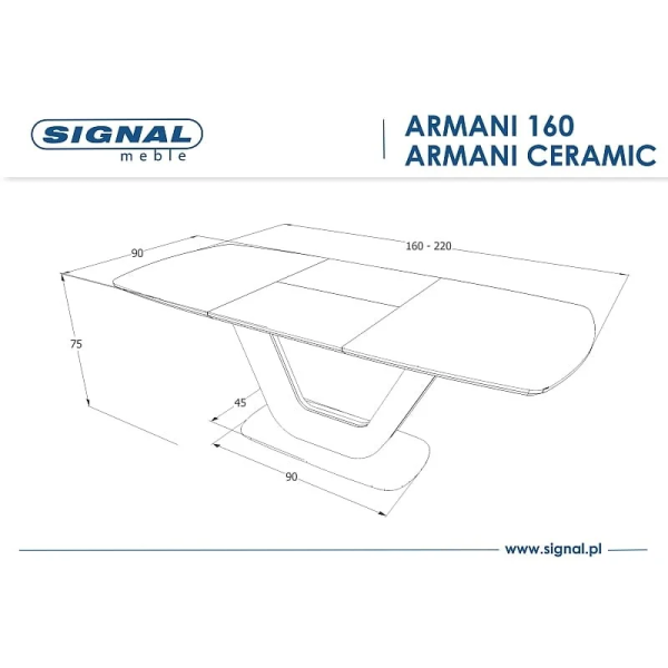 Стол обеденный раскладной Armani 160(220)X90 Белый ARMANIBB Signal