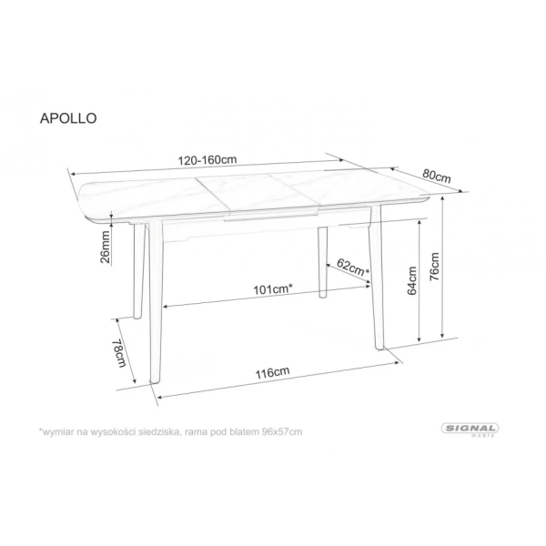 Стол обеденный раскладной APOLLO 120(160)*80 Белый мат / Черный каркас APOLLOBC120 Signal