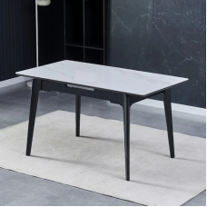 Стол обеденный раскладной BERLIN CERAMIC 111(140)*75 белый глянец / черный каркас Intarsio