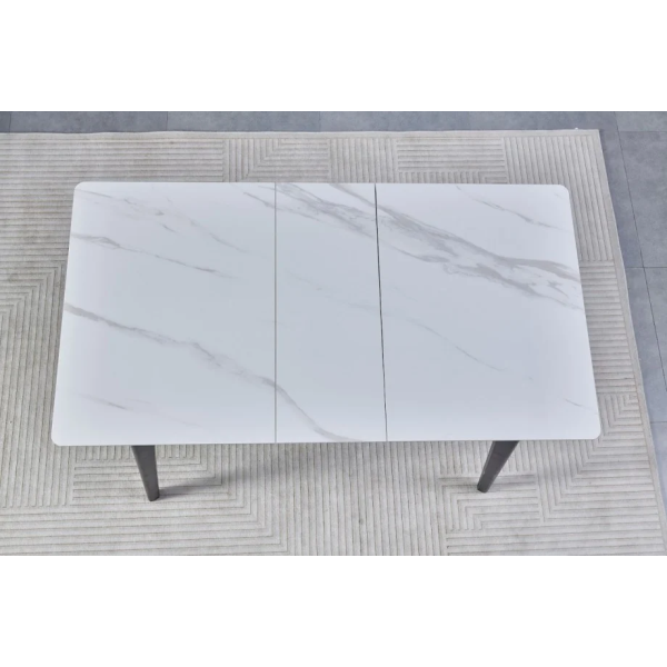 Стол обеденный раскладной BERLIN CERAMIC 111(140)*75 белый глянец / черный каркас Intarsio