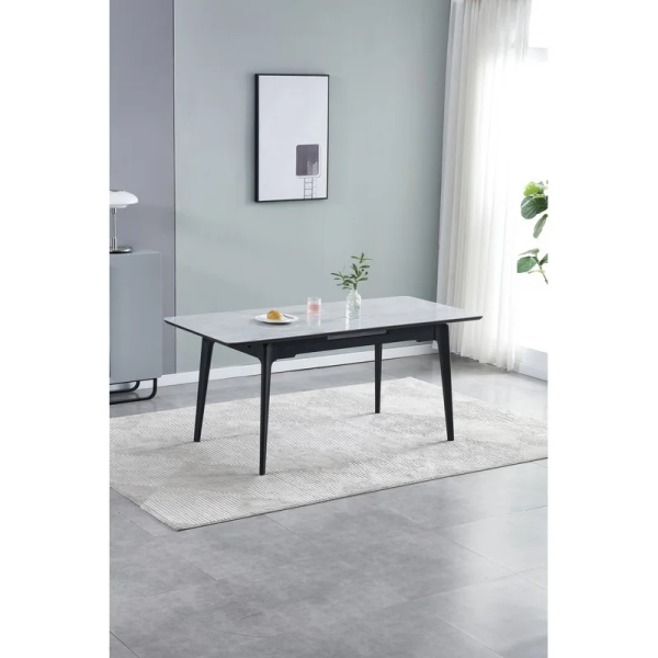 Стол обеденный раскладной BERLIN CERAMIC 140(180)*80 серый мат керамика/черный каркас Intarsio