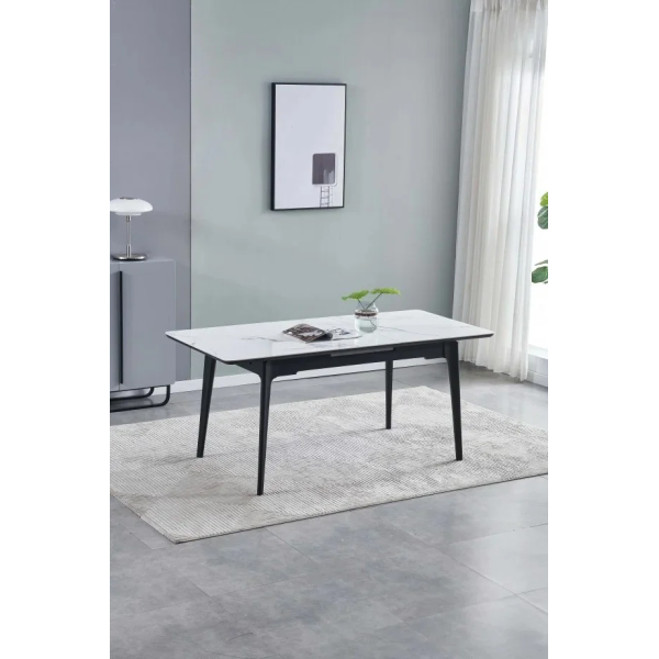 Стол обеденный раскладной BERLIN CERAMIC белый глянець / черный 140(180)X80 Intarsio