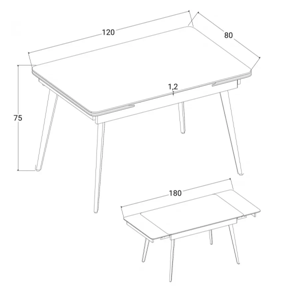 Стол обеденный раскладной OSLO CERAMIC 120(180)*80 серый глянец/черный каркас Intarsio