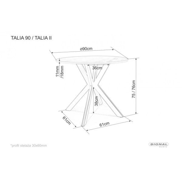 Стол обеденный TALIA Серый (эффект мрамора) / Черный диаметр 90 TALIASZC90 Signal