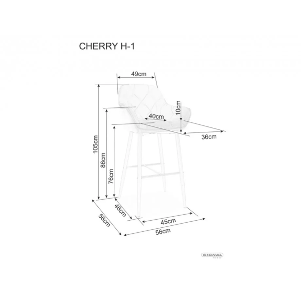 Барный стул CHERRY H-1 VELVET черный каркас / серый BLUVEL 14 CHERRYH1VCSZ Signal