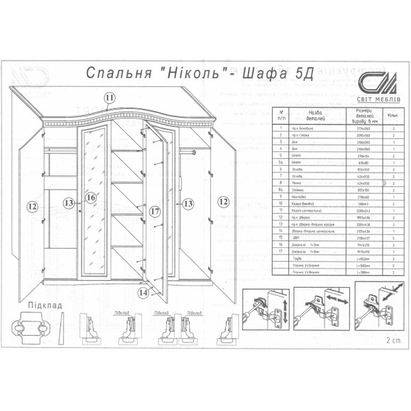 Шкаф Николь 5Д Белый / Белое дерево, патина Мир Мебели