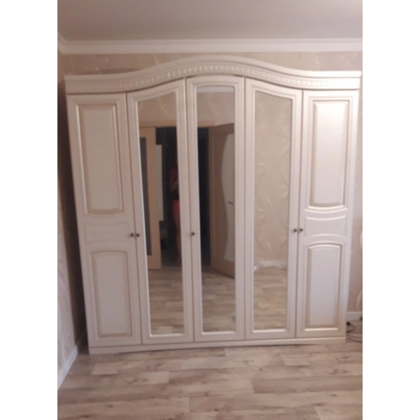 Шкаф Николь 5Д Белый / Белое дерево, патина Мир Мебели
