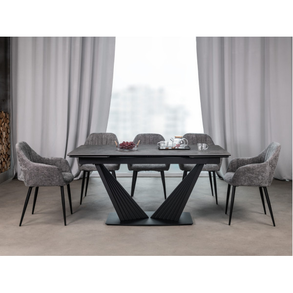 Керамический стол Феличе TML-1000 грей шторм + черный Vetro Mebel