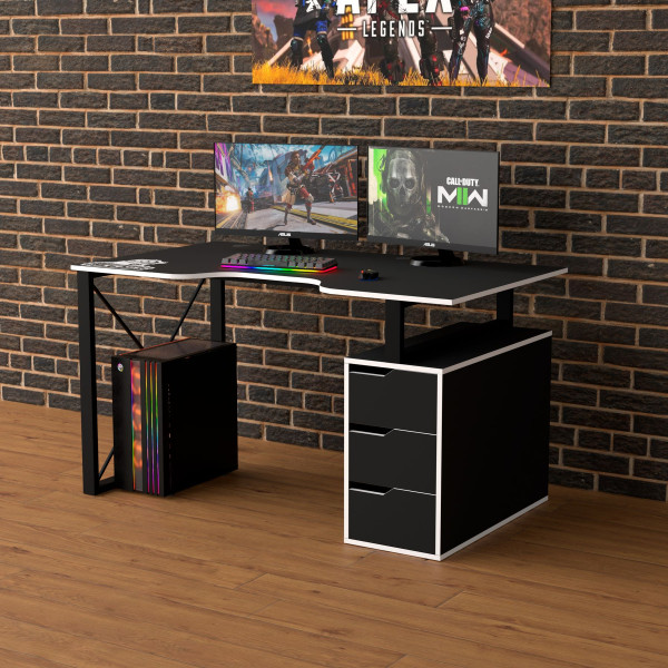Геймерський стіл LOFT-18 чорно-білий Rasin