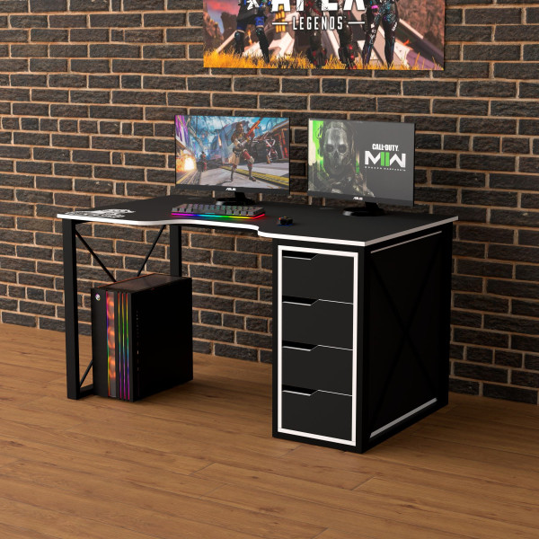 Геймерський стіл LOFT-16 чорно-білий Rasin