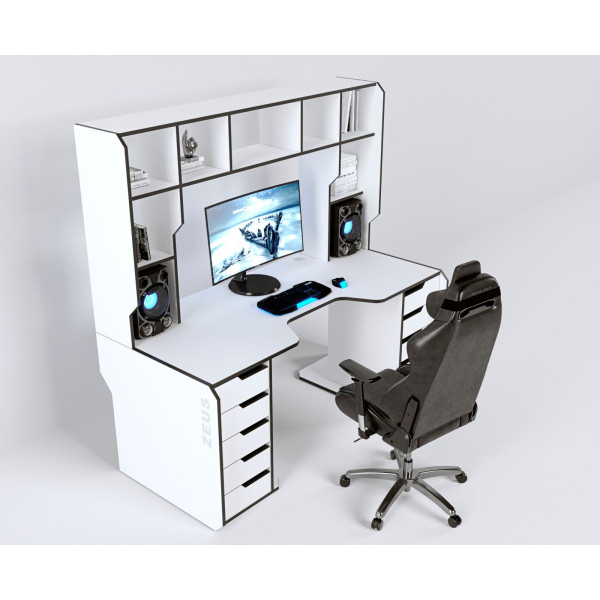 Геймерський стіл Viking-3L, (1800x870/920 мм), білий-чорний Zeus-Game