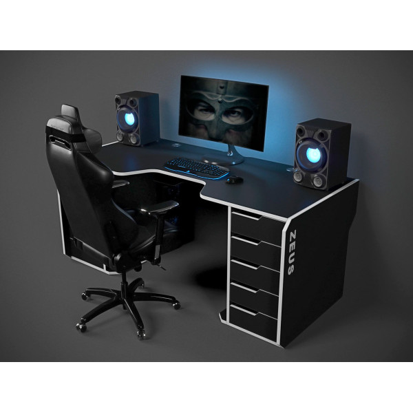 Геймерський стіл Viking-1L (1800x870/920 мм) чорний-білий Zeus-Game