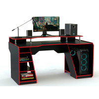 Геймерський стіл Viking-7S, (1600x850 мм), чорний-червоний Zeus-Game