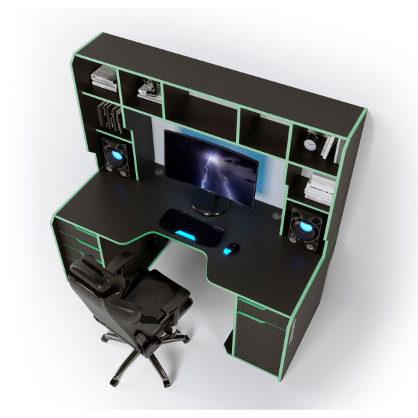 Геймерский стол Viking-4S (1600x800/850 мм) черно-зеленый Zeus-Game