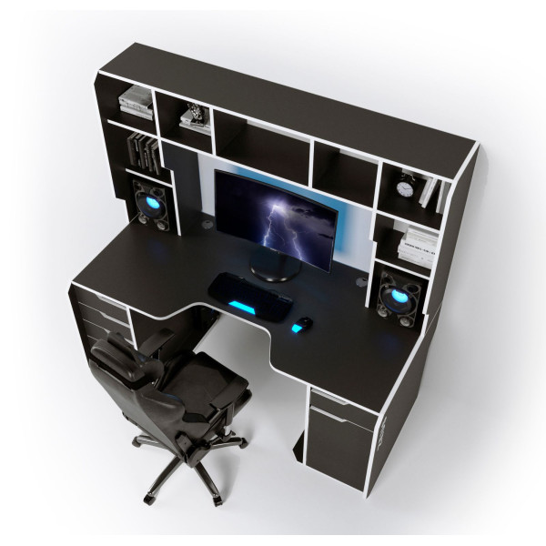 Геймерський стіл Viking-4S (1600x800/850 мм) чорний-білий Zeus-Game