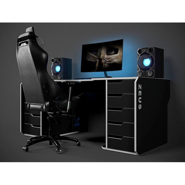 Геймерський стіл Viking-1L (1800x870/920 мм) чорний-білий Zeus-Game
