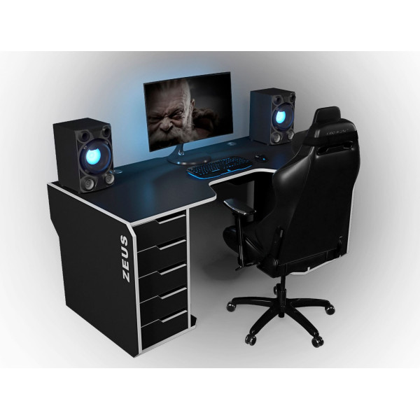 Геймерський стіл Viking-1L (1800x870/920 мм) чорний-білий Zeus-Game
