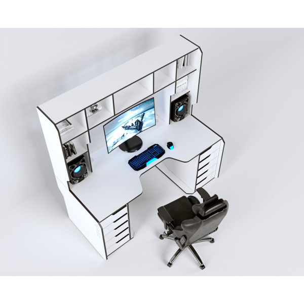 Геймерський стіл Viking-3L, (1800x870/920 мм), білий-чорний Zeus-Game