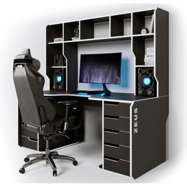 Геймерский стол Viking-4L (1800x870/920 мм) черный-белый Zeus-Game