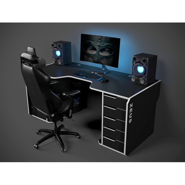 Геймерский стол Viking-1L (1800x870/920 мм) черный-белый Zeus-Game